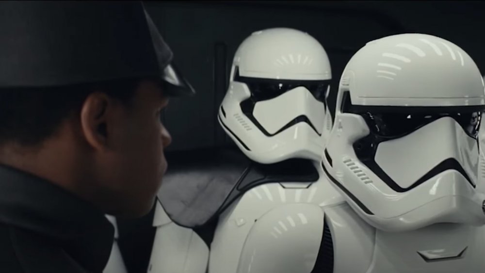 John Boyega as Finn and Tom Hardy as a stormtrooper in Star Wars: The Last Jedi