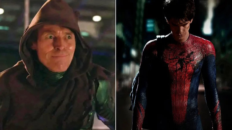 Willem Dafoe as Green Goblin and Andrew Garfield as Spider-Man in Spider-Man: No Way Home