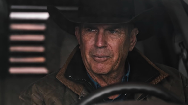 Kevin Costner in Yellowstone driving truck