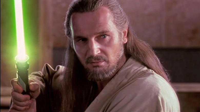 Liam Neeson green lightsaber in Phantom Menace