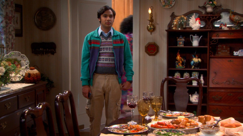 Mrs. Wolowitz standing behind Raj