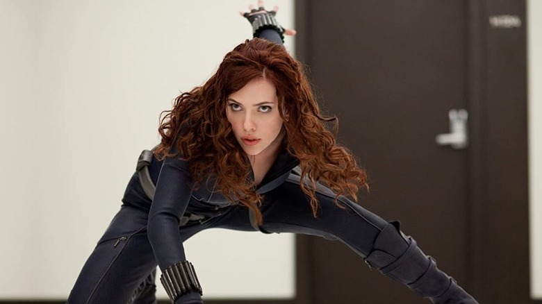 Black Widow pose black suit