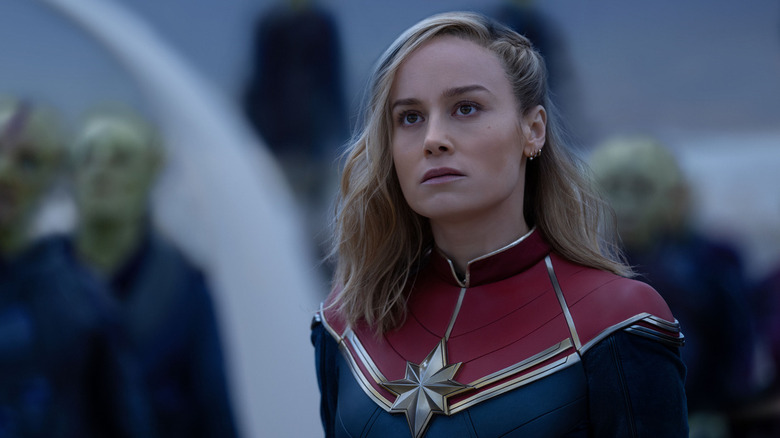 Captain Marvel looks up