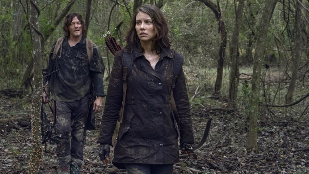 Daryl and Maggie in the woods