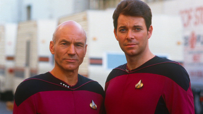 Patrick Stewart and Jonathan Frakes serious