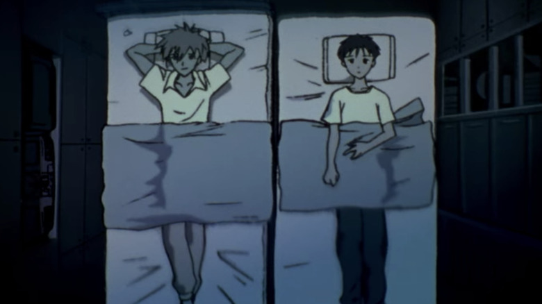 Shinji and Kowaru laying in bed in Neon Genesis Evangelion