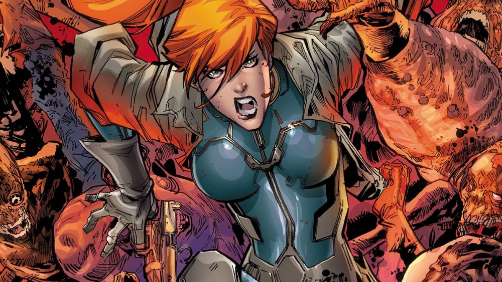 Elsa Bloodstone doing battle, from Marvel Comics