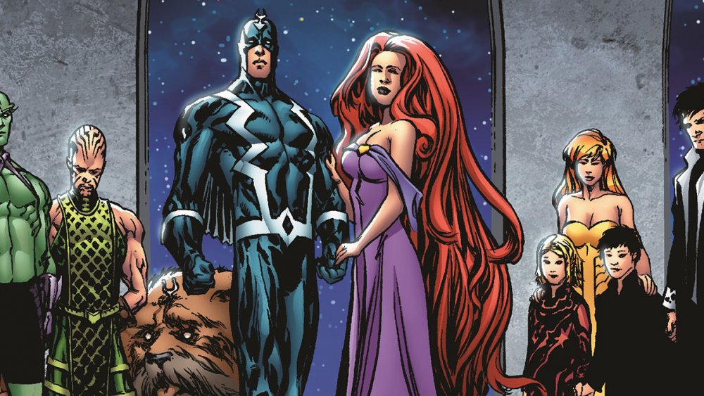 Black Bolt, Medusa, Lockjaw, Crystal, and other members of the Inhuman royal family, from Marvel Comics