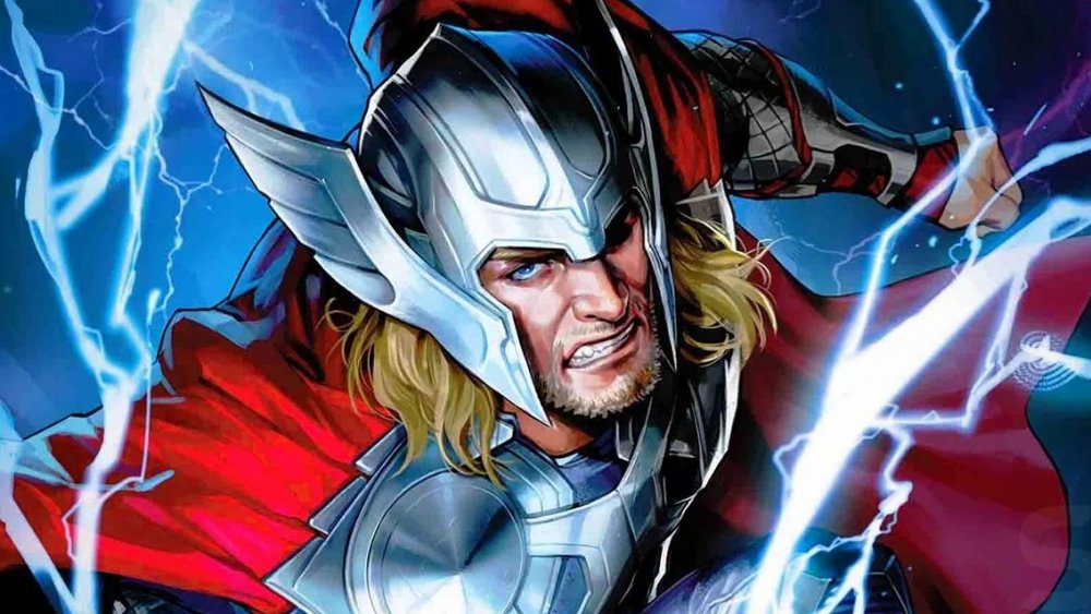 Thor surging into battle, from Marvel Comics