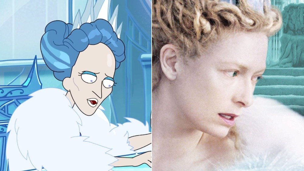 Rick and Morty's snow queen and Tilda Swinton in The Lion, The Witch, and the Wardrobe