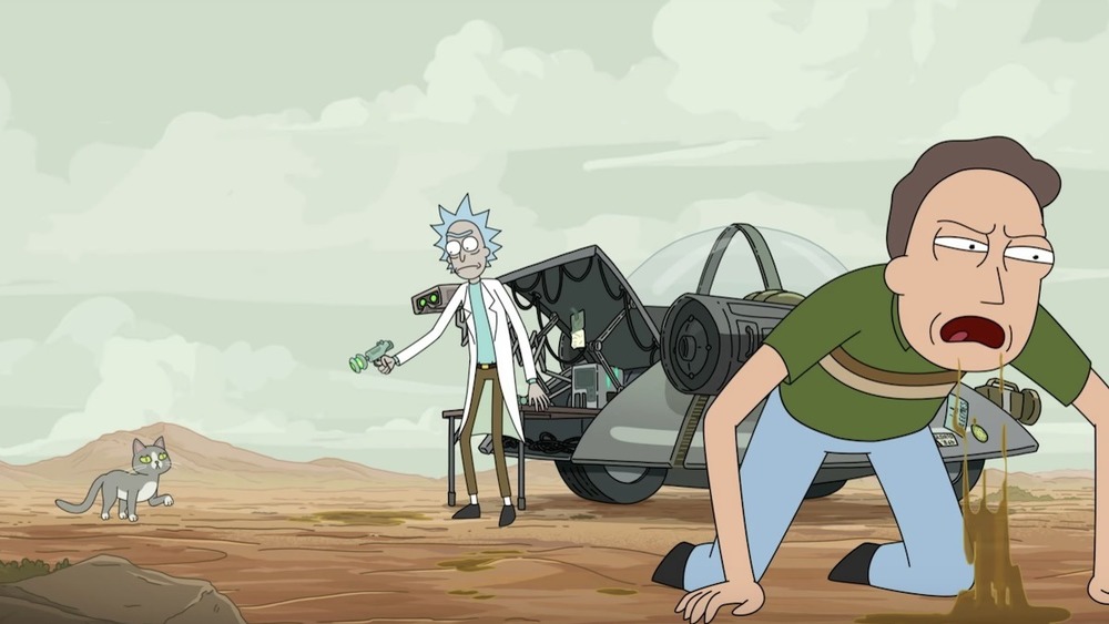 Jerry throwing up on Rick and Morty