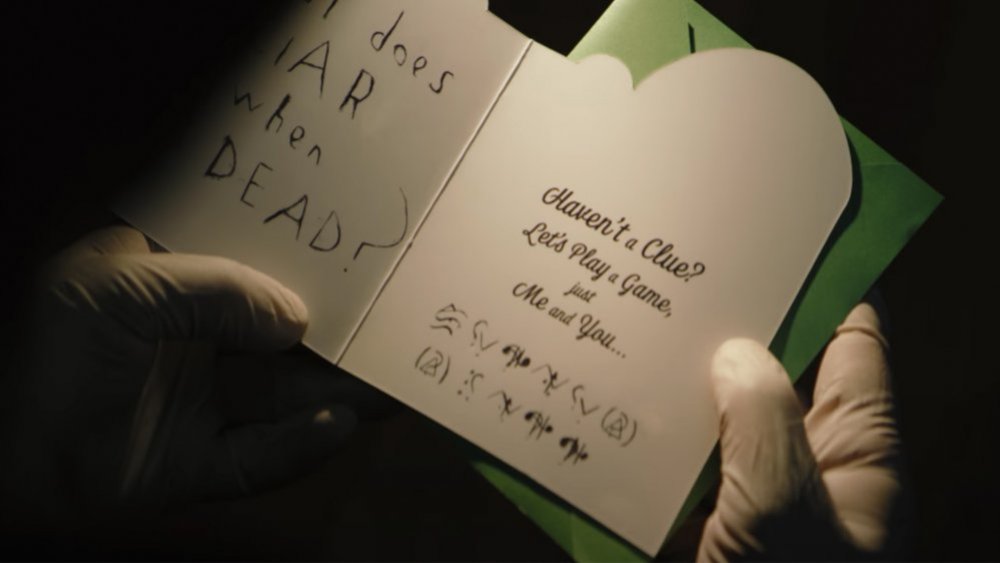 The Riddler secret message card in the Batman trailer