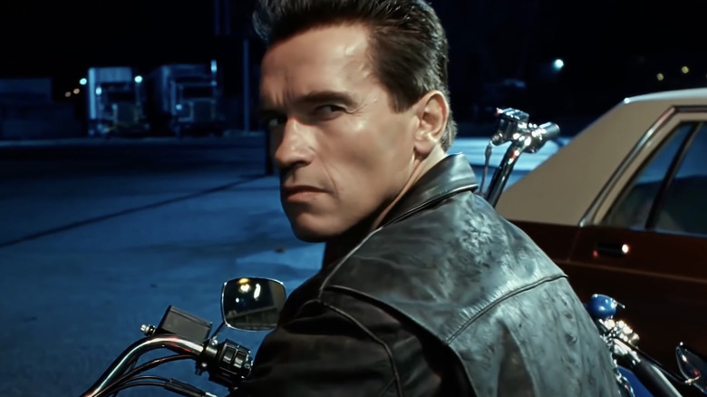 The Terminator sitting on motorcycle