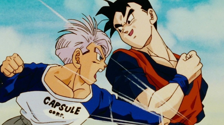 Young Future Trunks sparring with Future Gohan