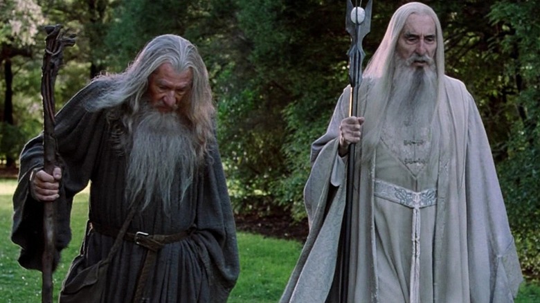 Gandalf walks with Saruman in "The Lord of the Rings: The Fellowship of the Ring" (2001)