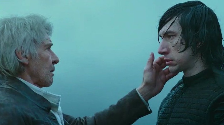 Han Solo touching Kylo Ren's face
