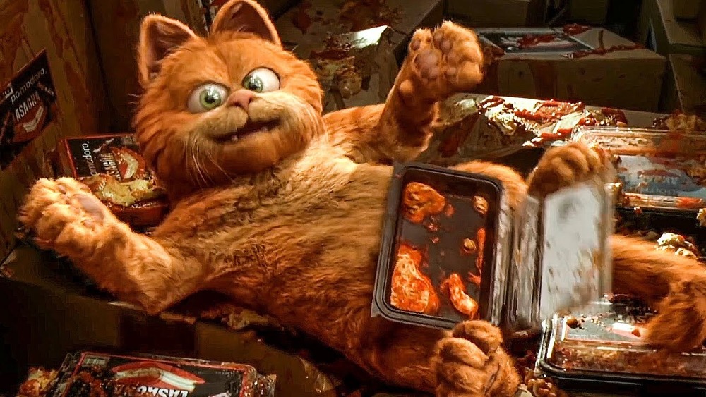 Garfield eating lasagna