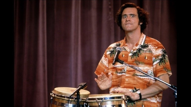 Carrey as Andy Kaufman playing bongos