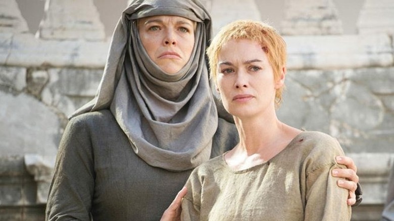 Septa Unella and Cersei Lannister pre Walk of Shame on Game of Thrones