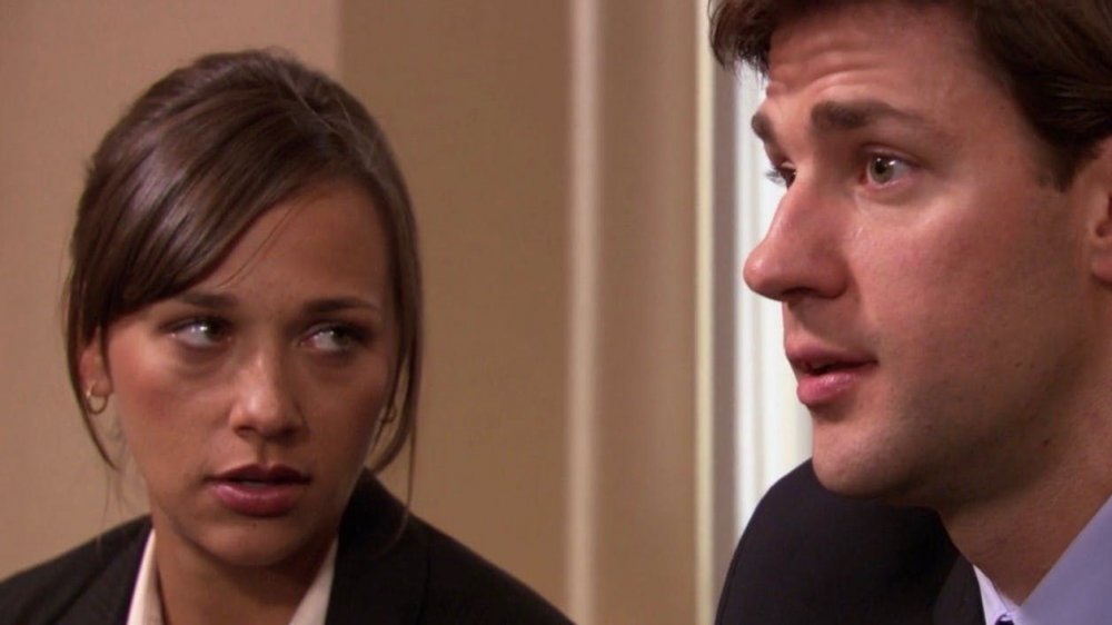 Rashida Jones and John Krasinski as Jim and Karen on The Office