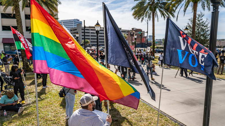 Florida protestors against proposed legislation from Ron DeSantis