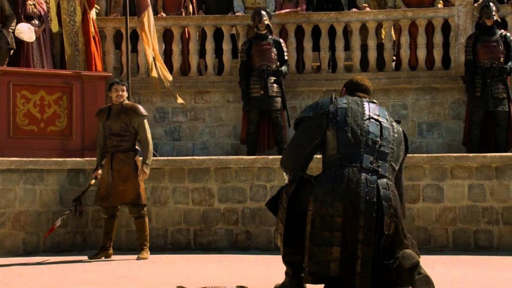 Pedro Pascal as Oberyn Martell and Hafþór Júlíus Björnsson as Gregor Clegane in Game of Thrones