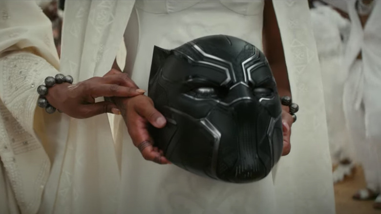 the Black Panther helmet carried at T'Challa's funeral