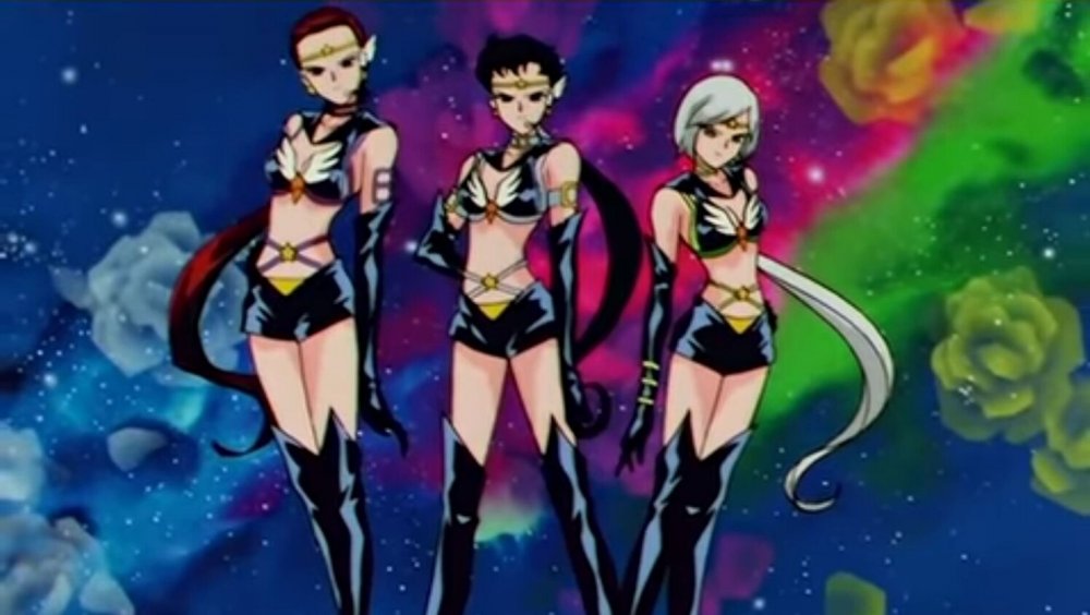 the Sailor Stars, left to right: Taiki (Sailor Star Maker), Seiya (Sailor Star Fighter), and Yaten (Sailor Star Healer)