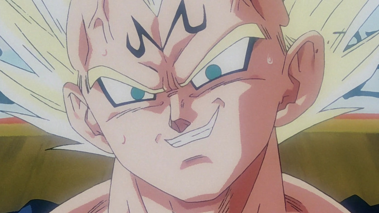 Vegeta glares maliciously at the heroes