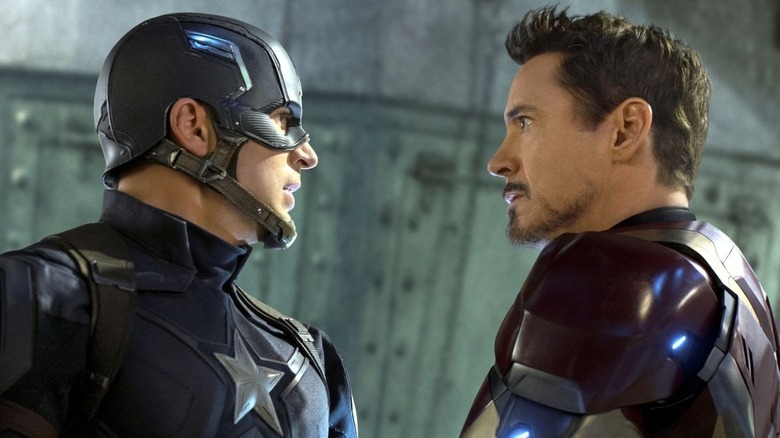 Captain America and Iron Man stare each other down