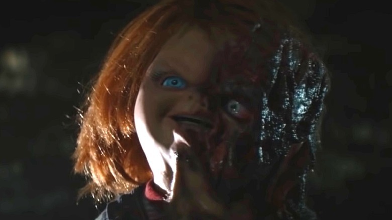 Chucky's face is burned after a fire