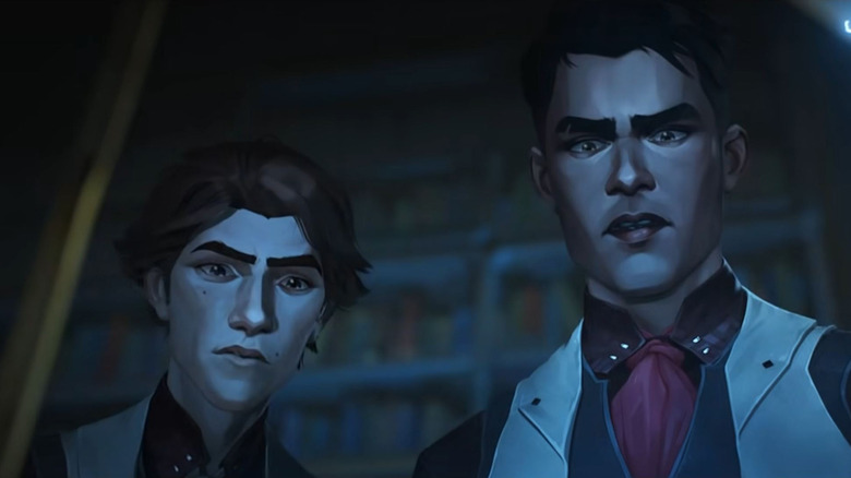 Arcane Netflix Jayce and Viktor look down