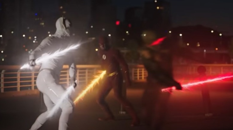 Grant Gustin dueling with lightning