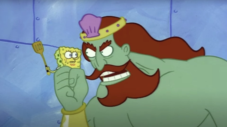 King Neptune holding SpongeBob SquarePants