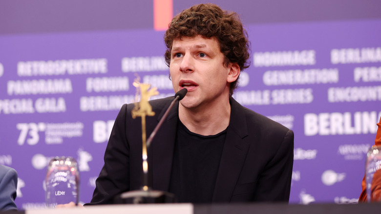 Jesse Eisenberg speaking on a panel