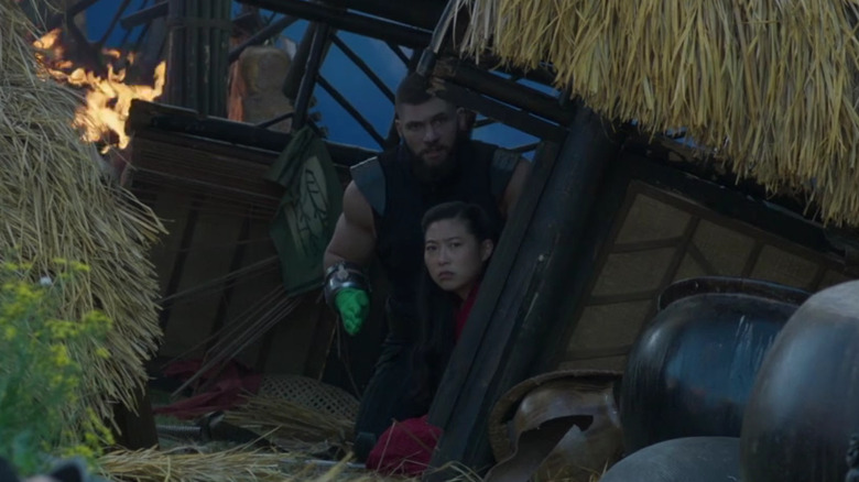 Florian Munteanu as Razorfist and Awkwafina as Katy in Shang-Chi