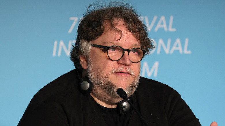 Guillermo del Toro answering questions at press conference