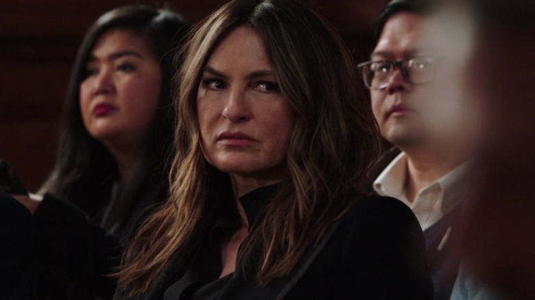 Mariska Hargitay looking serious as Captain Olivia Benson