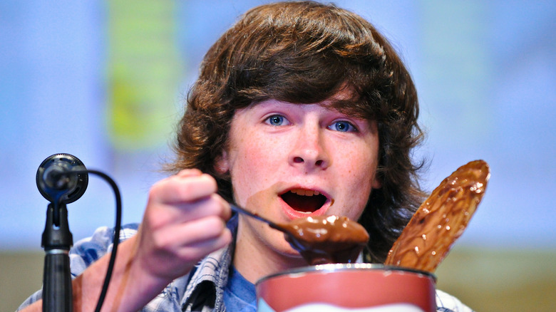 Chandler Riggs eats pudding at San Diego Comic-Con