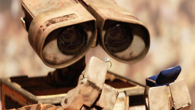 Wall-E contemplates a diamond ring