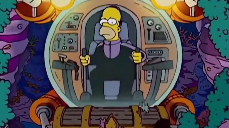 Homer piloting submarine