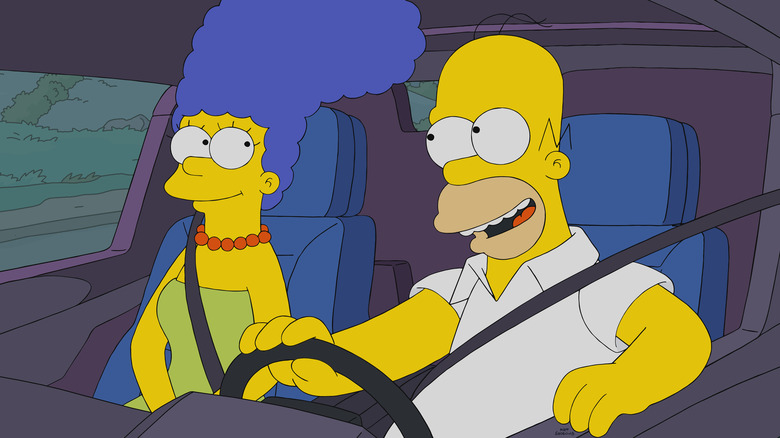 Homer Driving Smiling at Marge