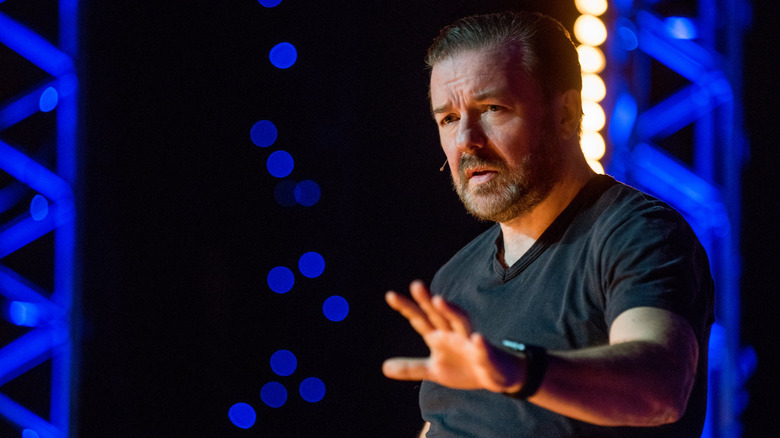 Ricky Gervais talking on stage