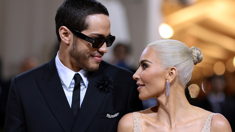 Pete Davidson and Kim Kardashian smiling