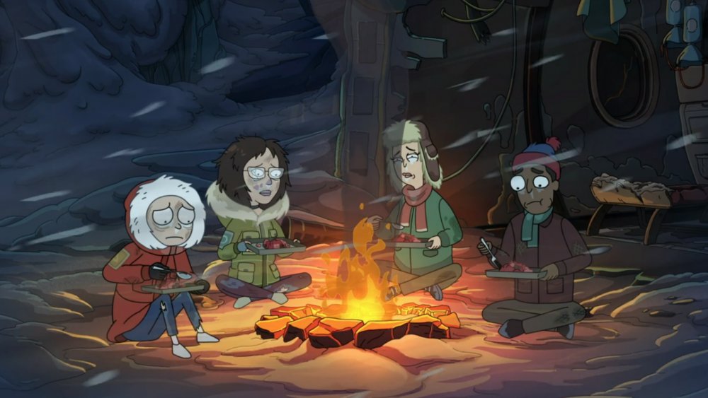 Morty and the other plane crash survivors looking like South Park characters on Rick and Morty