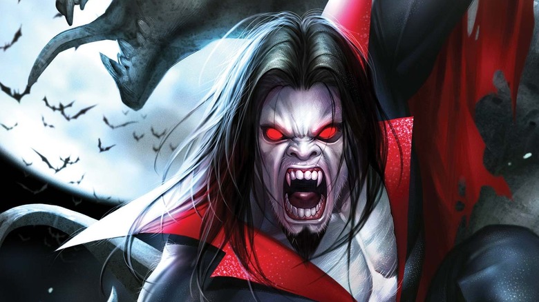 Morbius bares fangs under moonlight