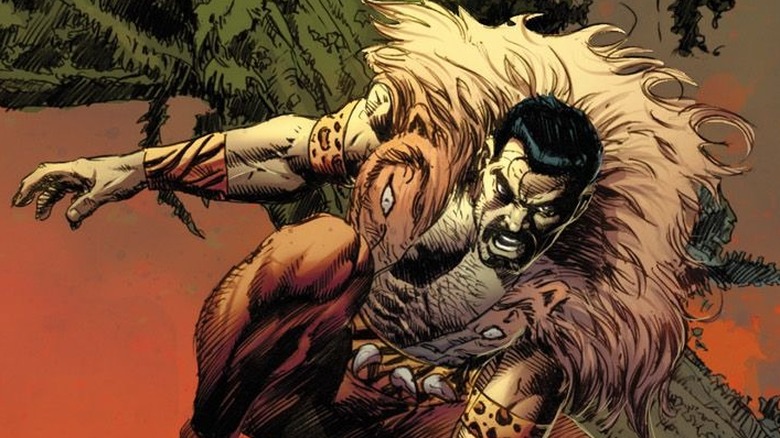 Kraven the Hunter crouches on branch