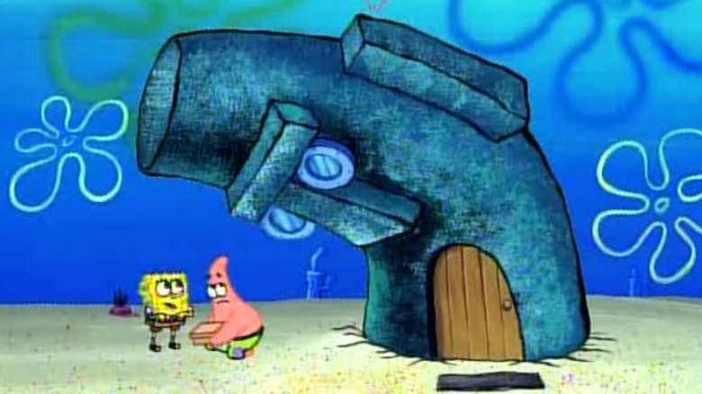 Squidward's house listening to SpongeBob and Patrick