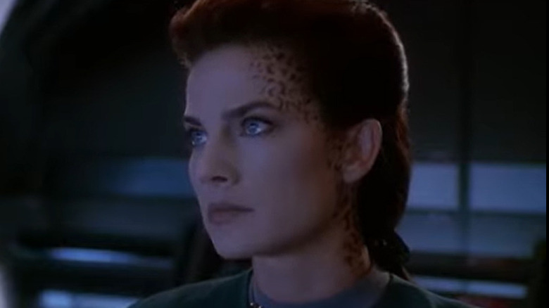 Jadzia Dax's face in shadow