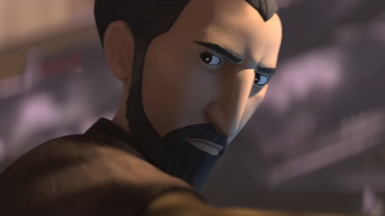 Count Dooku looks over his shoulder